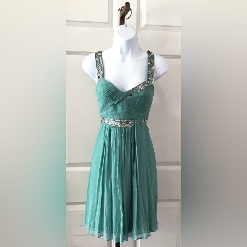BCBGMaxAzria Teal Embellished Mini Dress